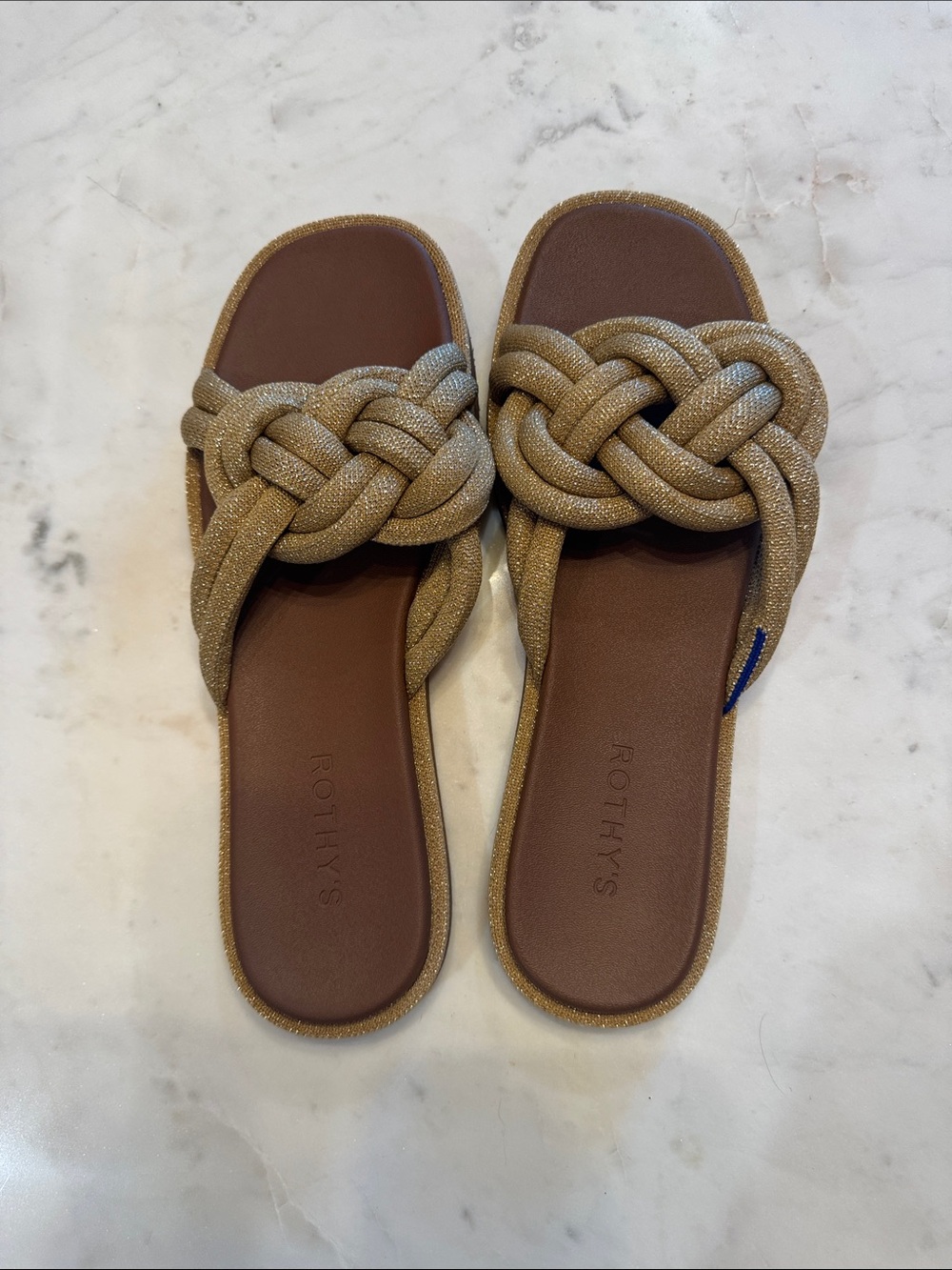 Rothy's Gold Braided Knot Slide Sandals NWOT size 10